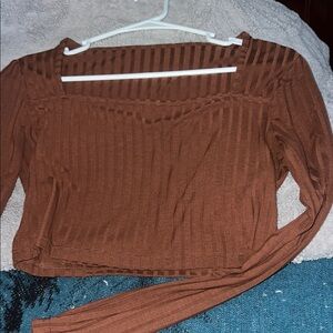 Brown Striped Long Sleeve Top